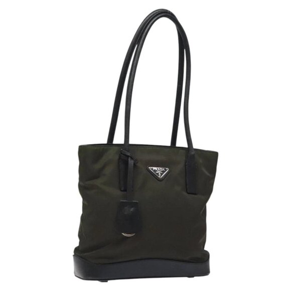 PRADA Tote Bag Nylon Khaki Silver - Picture 1 of 15